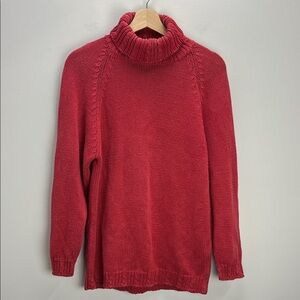 Vintage L.L. Bean Fisherman Sweater Chunky Knit Turtleneck Red Womans Small